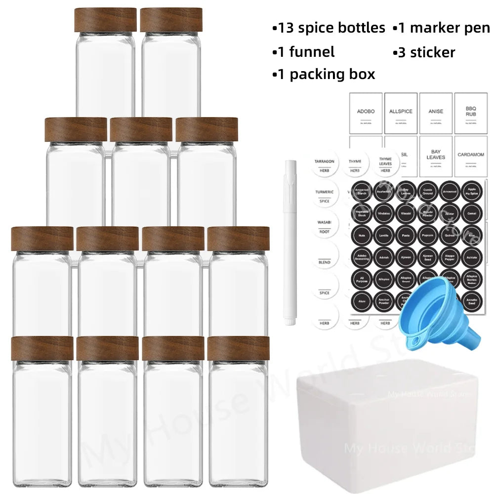 13-teiliges Gewürzdosen-Set aus Glas mit Bambusdeckel - Inklusiv Kreide für die Personalisierung!