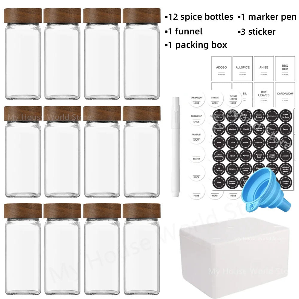 13-teiliges Gewürzdosen-Set aus Glas mit Bambusdeckel - Inklusiv Kreide für die Personalisierung!